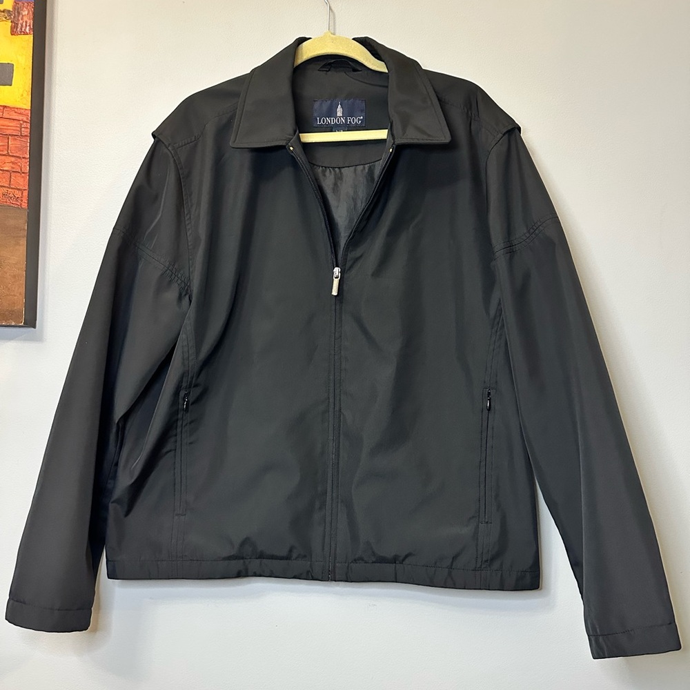 London Fog Men's Large Black Zip Front Lightweight Golf Jacket Windbreaker
